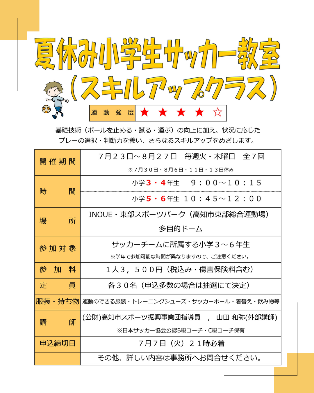 夏休み小学生サッカー教室(スキルアップクラス)