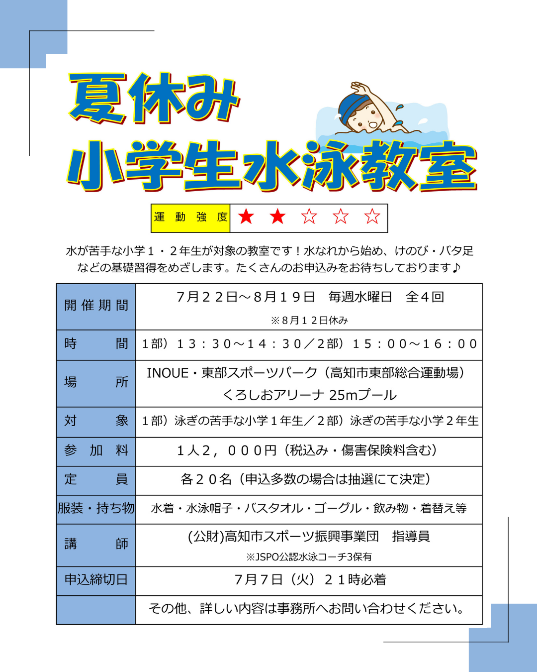 夏休み小学生水泳教室